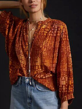 Anthropologie Pilcro The Sidney Batwing Blouse Geometric Tribal Pattern Size Med